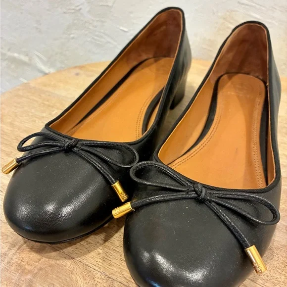 Tory Burch Black Leather Flats with Bow 7.5 - Picture 7 of 9